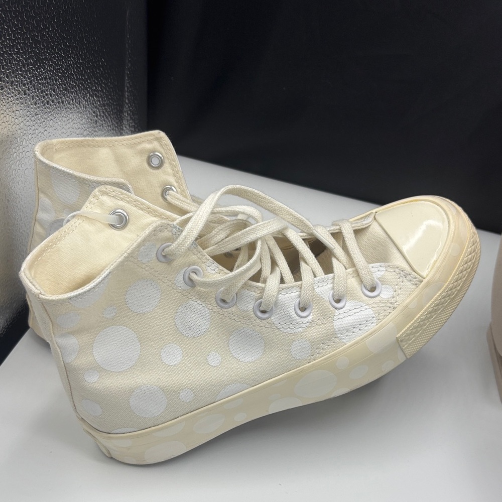 Cream Polka Dot High-Top Canvas Sneakers - Women's